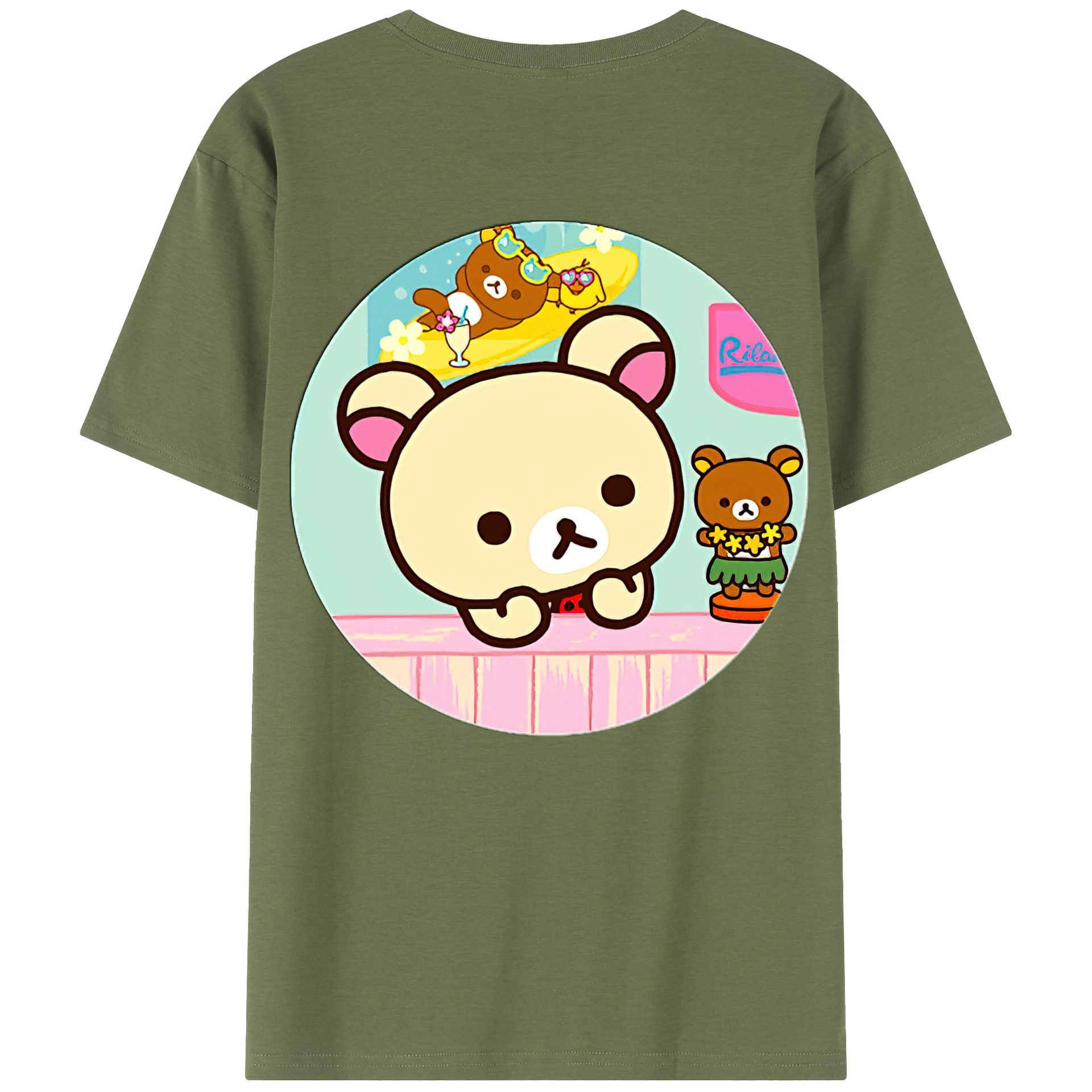 （画像用） リラックマ リラックマ キイロイトリ Rilakkuma Korilakkuma Kiiroitori 綿100％半袖Tシャツ（背面プリント）